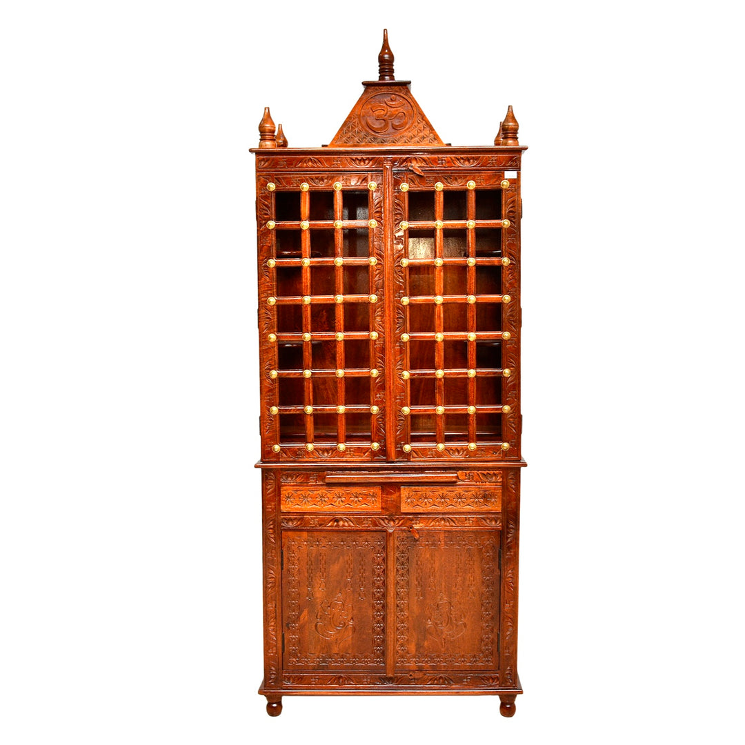 Hand made mango wood home temple with door in cut work