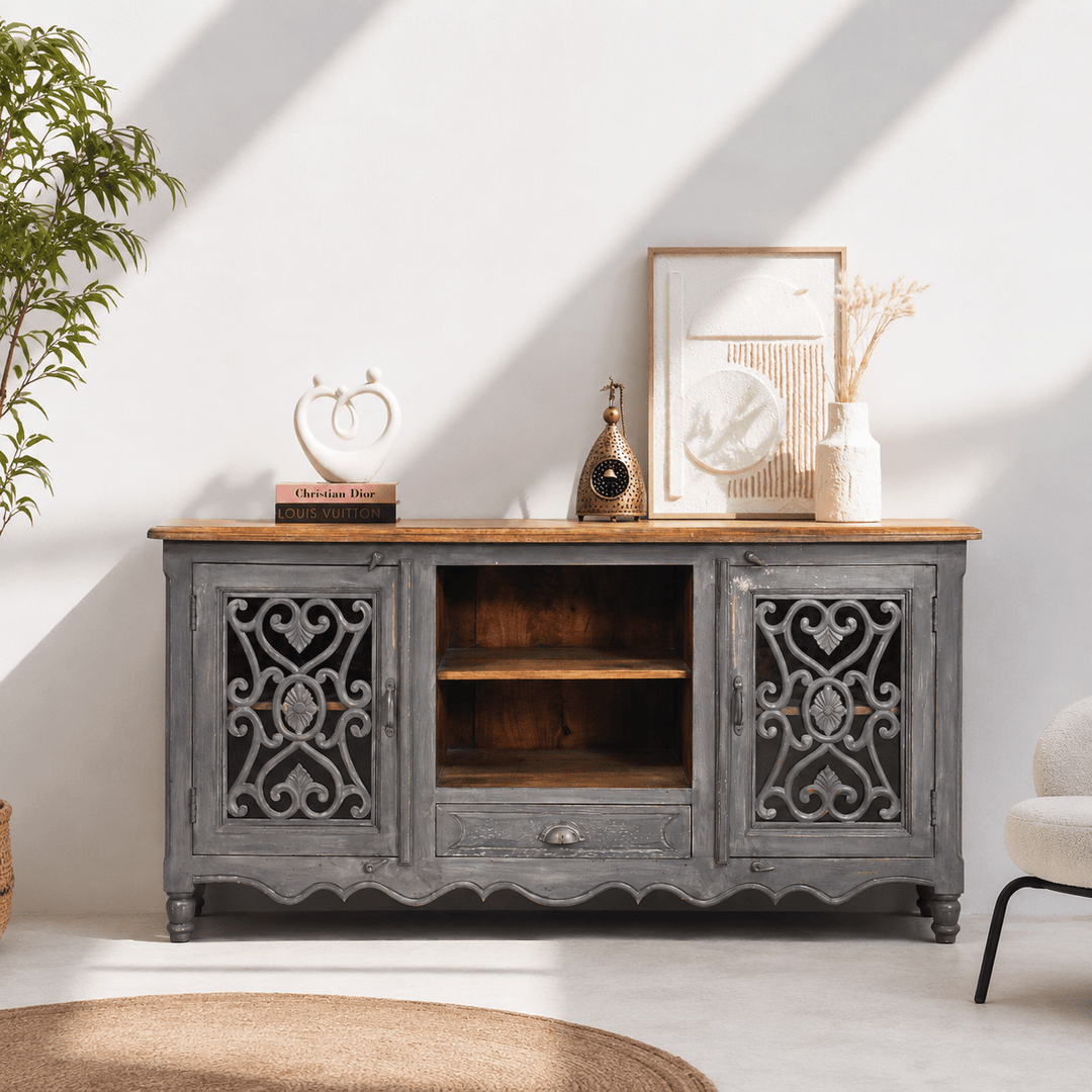 The Ivory Crest Entertainment Unit | White Rustic TV Cabinet UAE