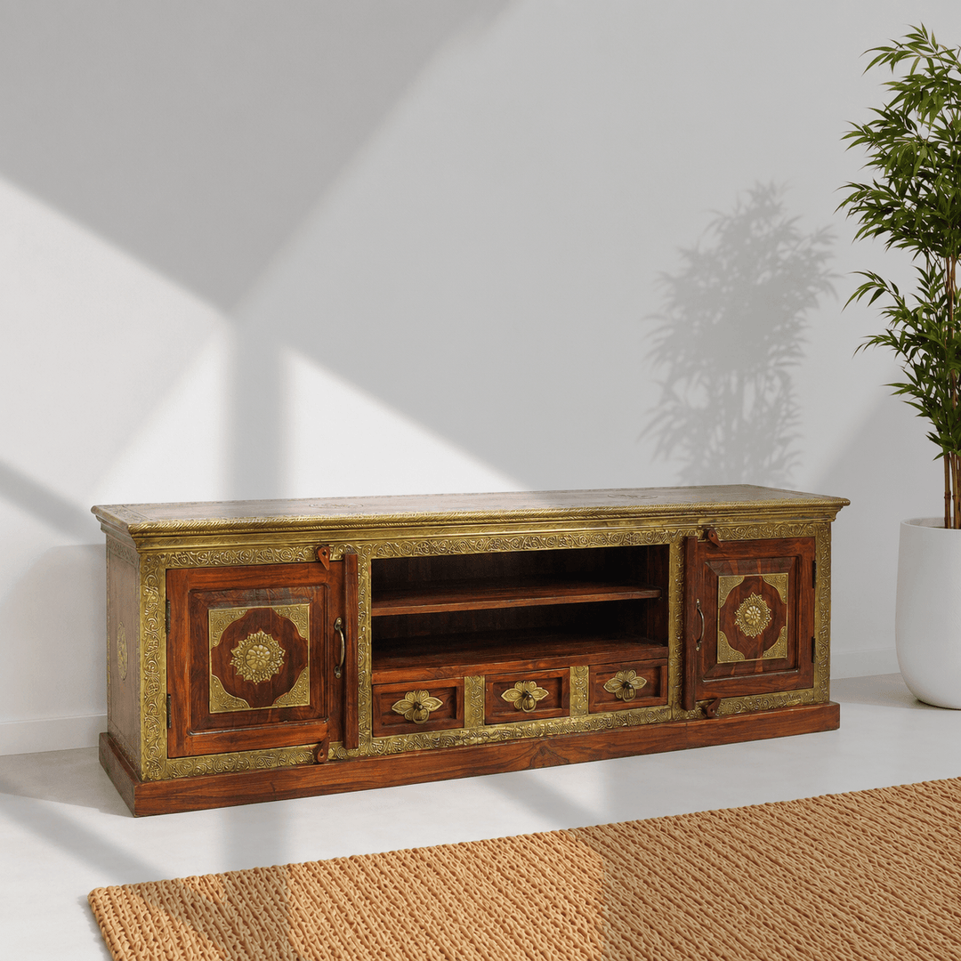 The Grand Palace Rosewood Media Console with brass work