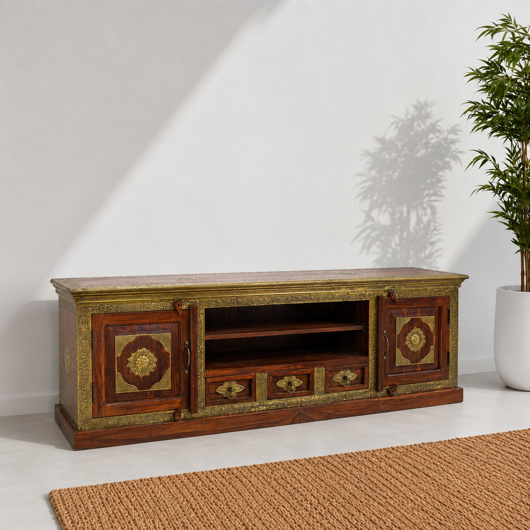 The Grand Palace Rosewood Media Console with brass work