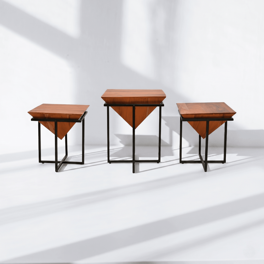 pyramid shape end table Dubai,,UAE metal wood end table, solid wood Peramid table,mango wood end table pyramid, hardwood table pyramid,Mango wood pyramid side table,Pyramid side coffee table UAE,