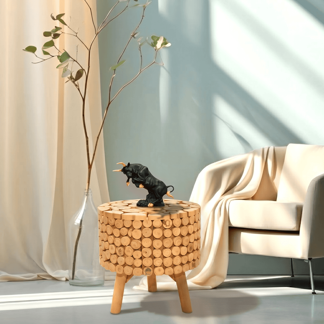 Mosaic Teak Art Stool & Side Table | Handcrafted Wooden Furniture UAE