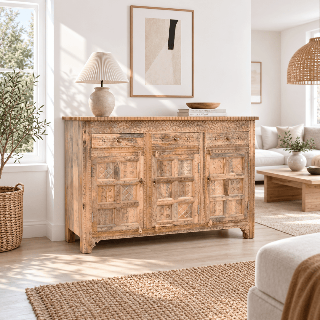 Natural Heritage Carved Hardwood Console buffet table