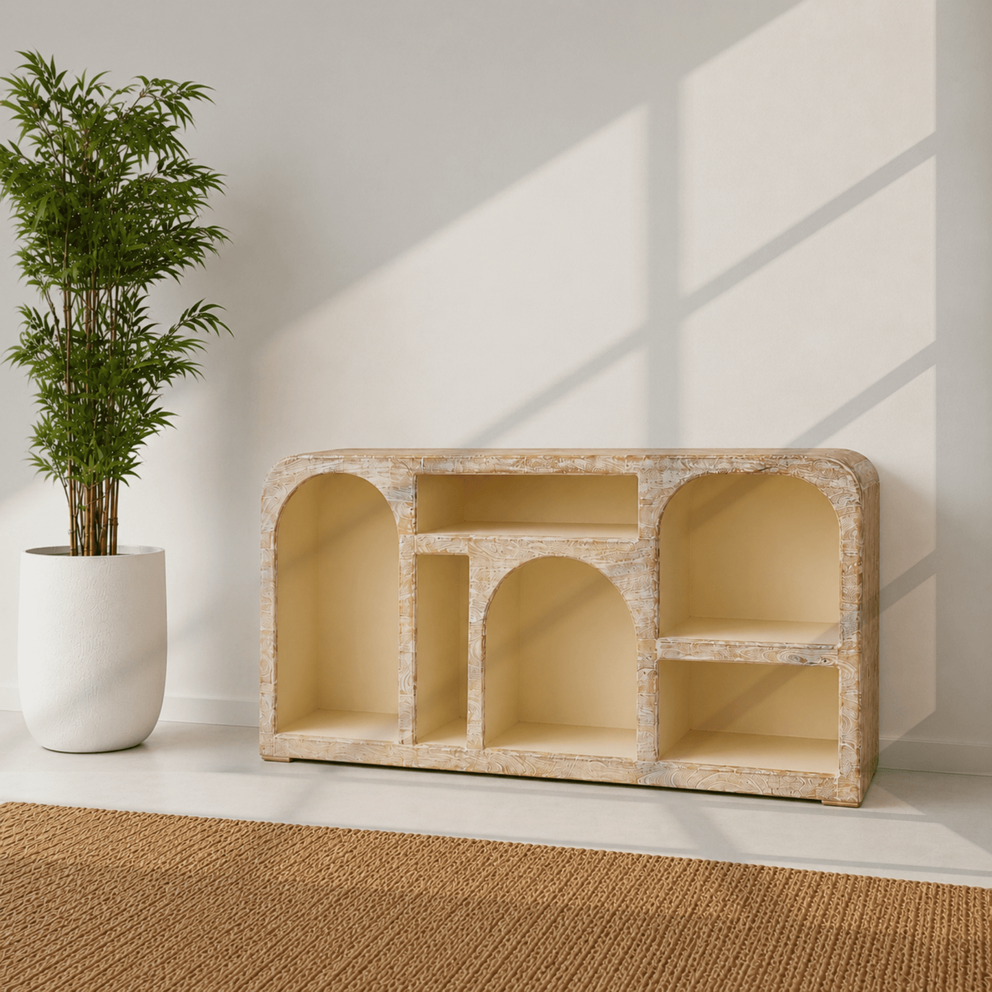 mango wood display shelves Dubai,hand made side display console, hardwood display side console,6 shelves display rack solid wood, yellow rustic finish display console table hand made,