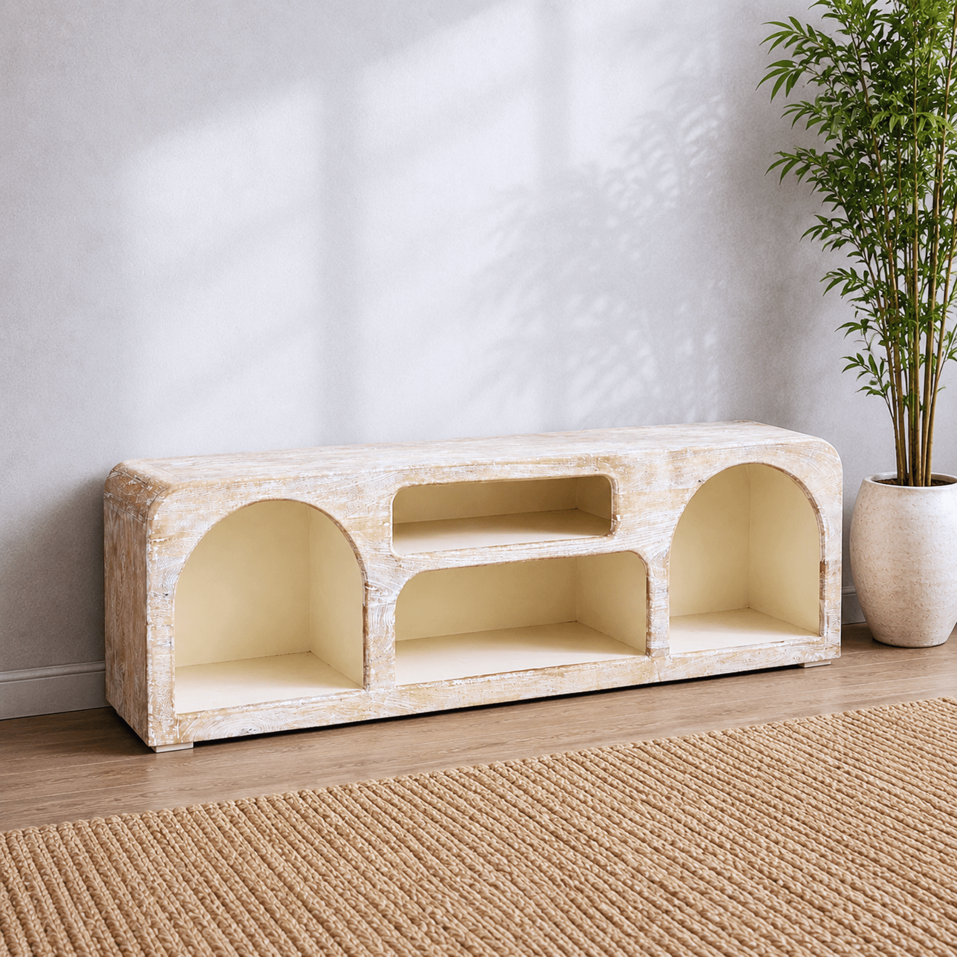 The Sierra Natural Wood Media Stand | Open Storage TV Unit UAE