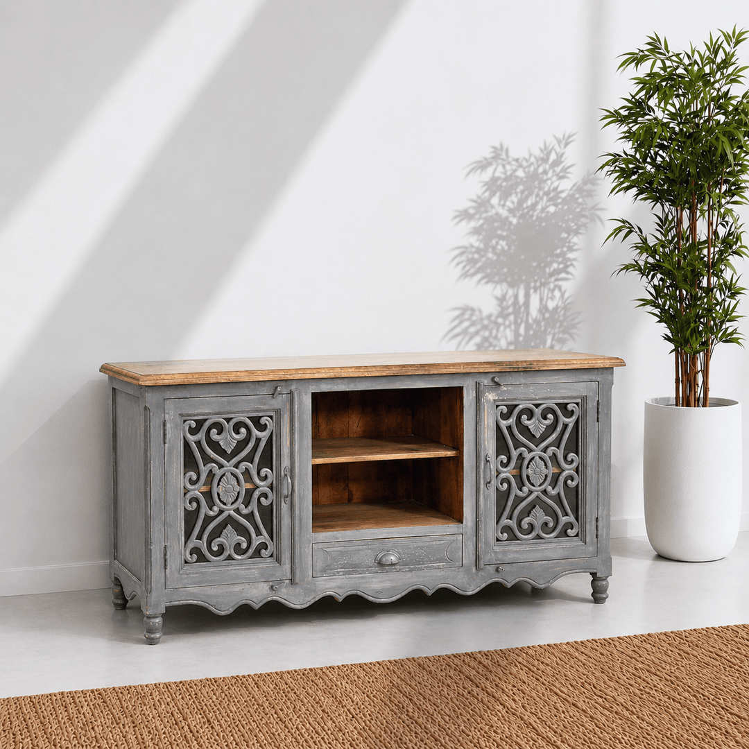 The Ivory Crest Entertainment Unit | White Rustic TV Cabinet UAE