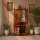 تبديل الصورة long lasting wooden mandir UAE, heavy duty natural wood temple cabinet, handmade mango wood pooja unit UAE, handcrafted wooden prayer cabinet Dubai, vintage style wooden mandir UAE, stylish pooja cabinet for villas UAE, handmade modern design temple cabinet,  2