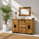 Switch sideboard, wooden sideboard, mango wood furniture, UAE furniture, Dubai furniture, Oman furniture, storage side cabinet, buffet cabinet, living room furniture, modern furniture UAE, industrial furniture, solid wood buffet cabinet,  1 image