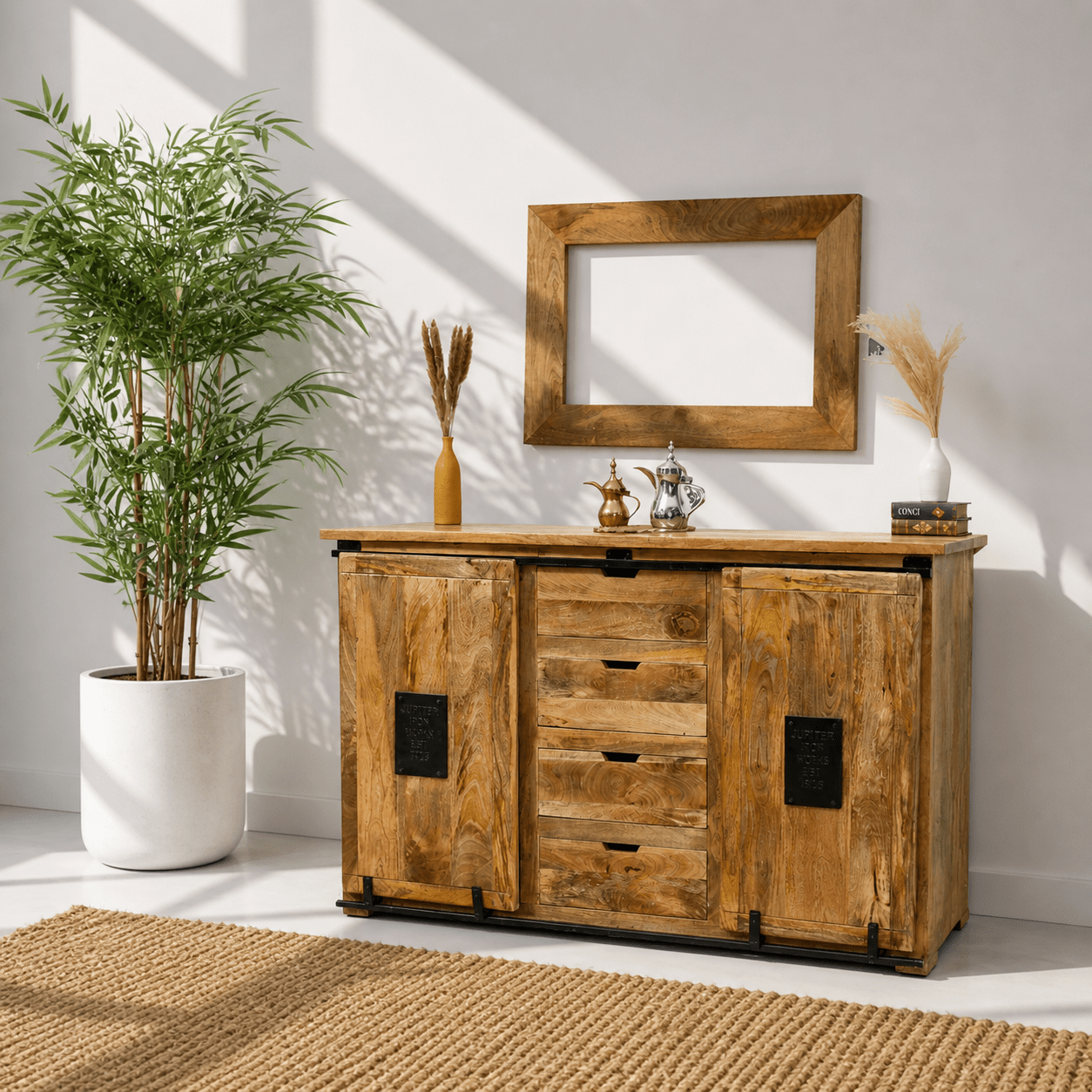 Industrial credenza sideboard cabinet table with natural finish