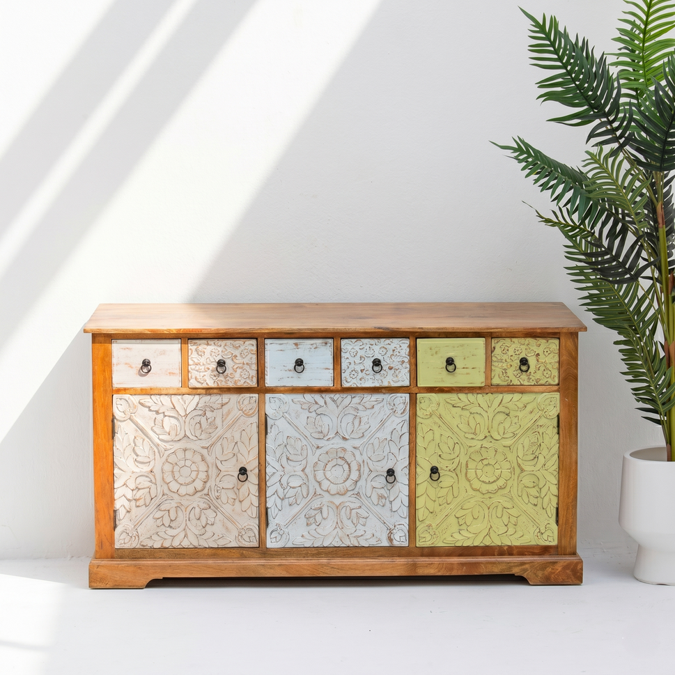 Bella Casa Solid Wood Accent Cabinet with Drawers for storage