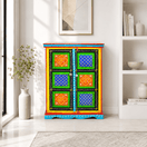 Switch handmade wooden organizer cabinet, artisan hand painted cupboard, colorful mango wood cabinet, indian hand painted furniture, traditional painted wooden cabinet, handcrafted solid mango wood cabinet, 2 image