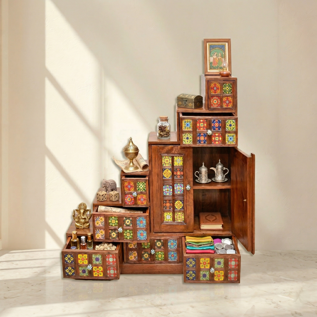 Boho-multi-drawer-apothecary-cabinet-chest-with-multi-color solid sheesham wood