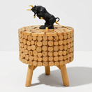 Switch mosaic teak art stool UAE, handcrafted teak side table Dubai, teak wood stool Oman furniture, mosaic wooden side table Qatar, luxury teak stool Bahrain décor,  2 image