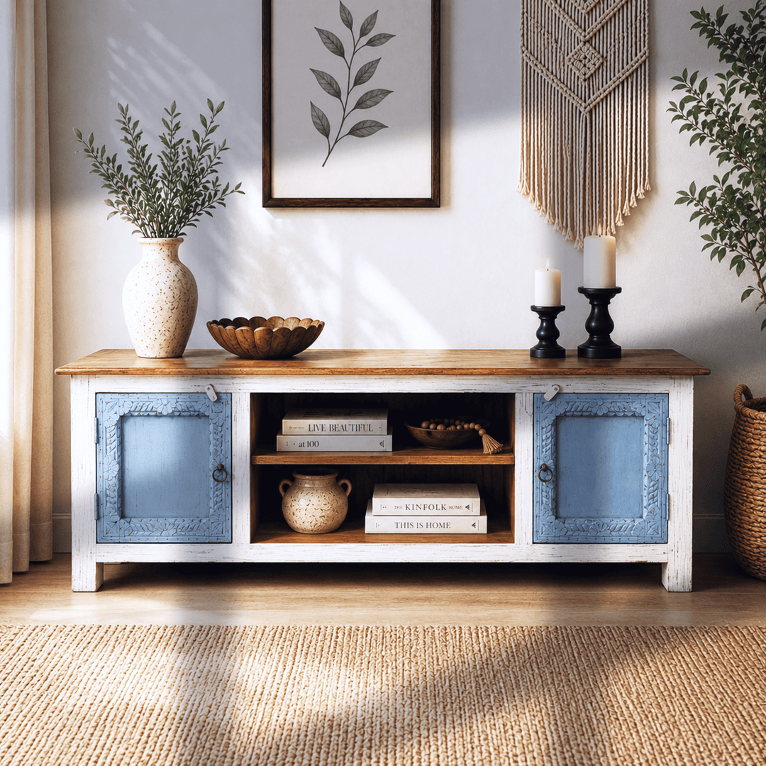 The Dubai Prestige Rustic Mango Wood Entertainment Center