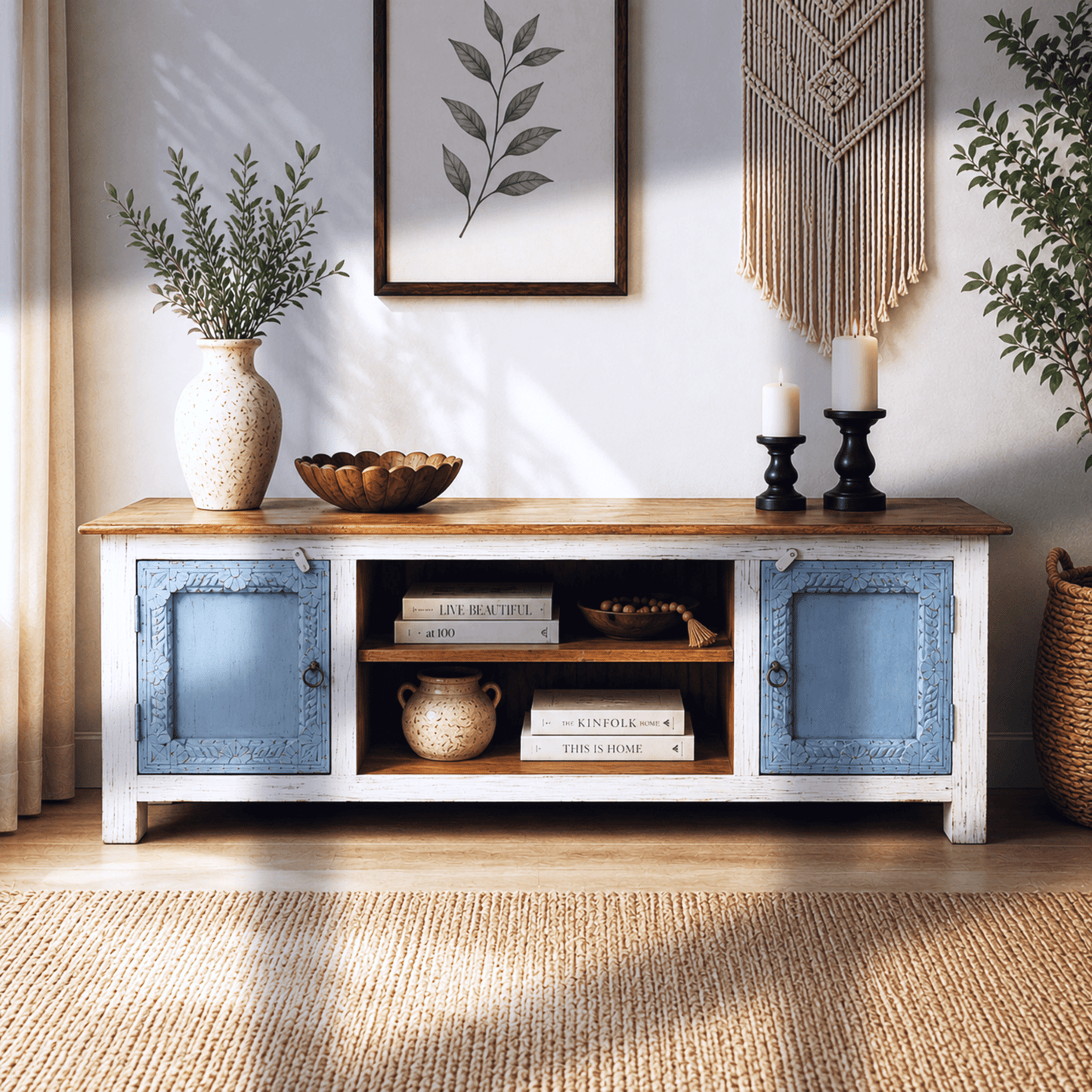 solid wood TV cabinet UAE, solid wood entertainment center, mango wood TV stand Dubai, hardwood TV console UAE, real wood media console, 