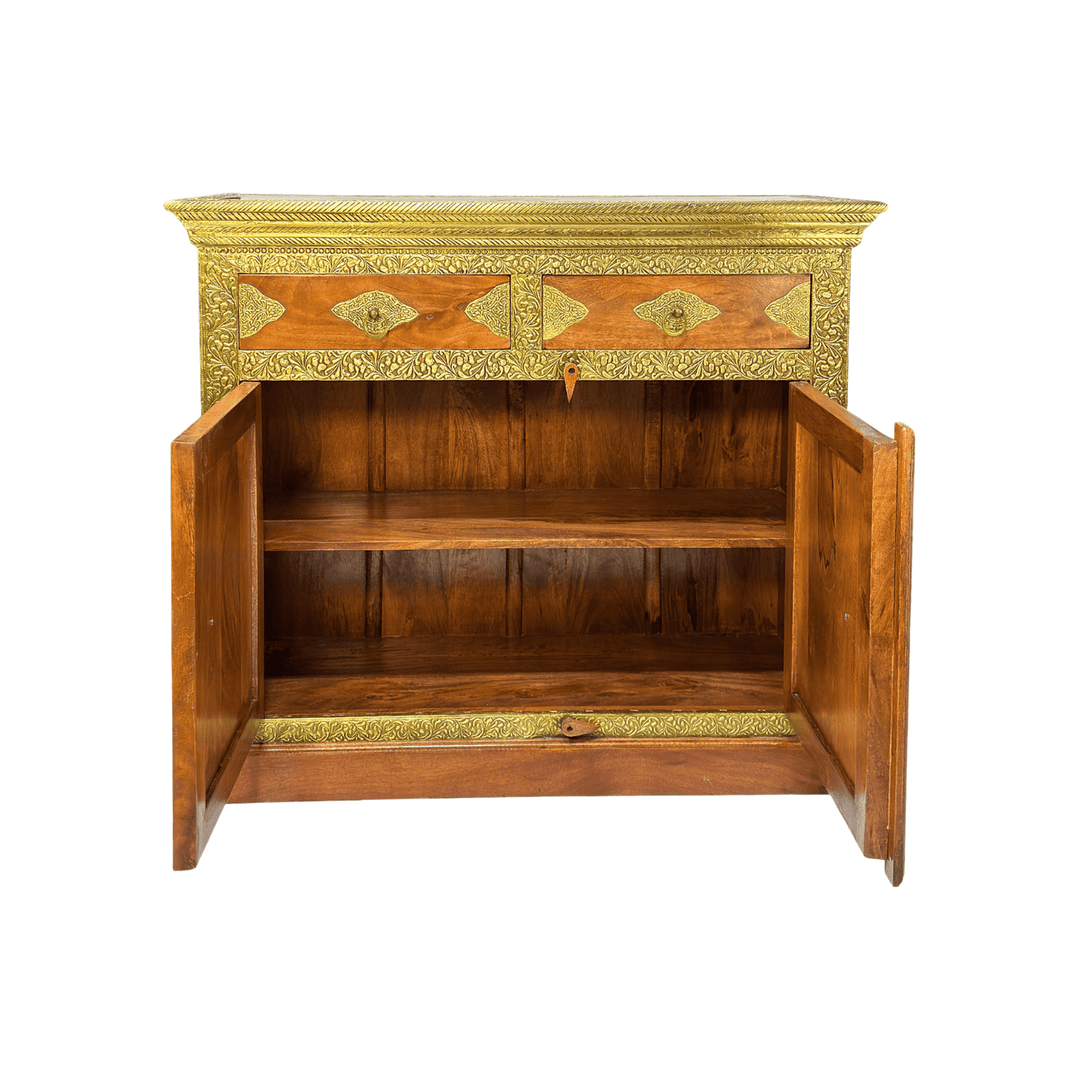 Modern wooden sideboard with brass fitted work
