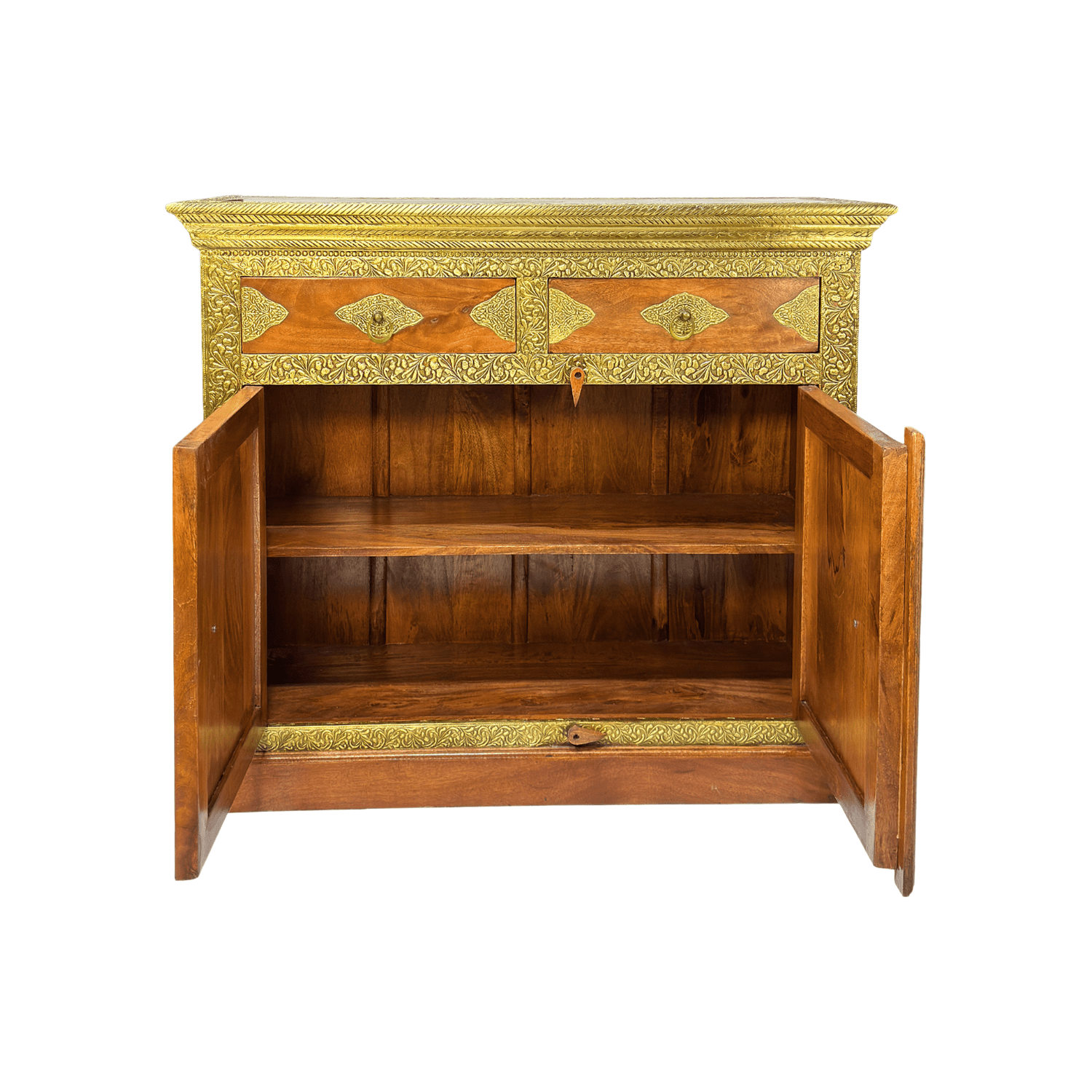 Modern wooden sideboard with brass fitted work