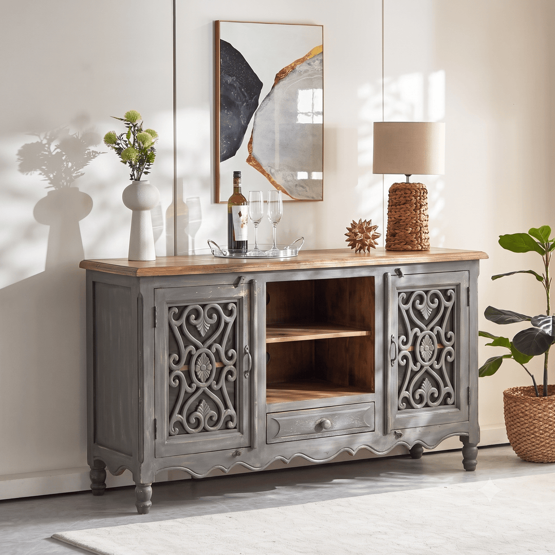 The Ivory Crest Entertainment Unit | White Rustic TV Cabinet UAE