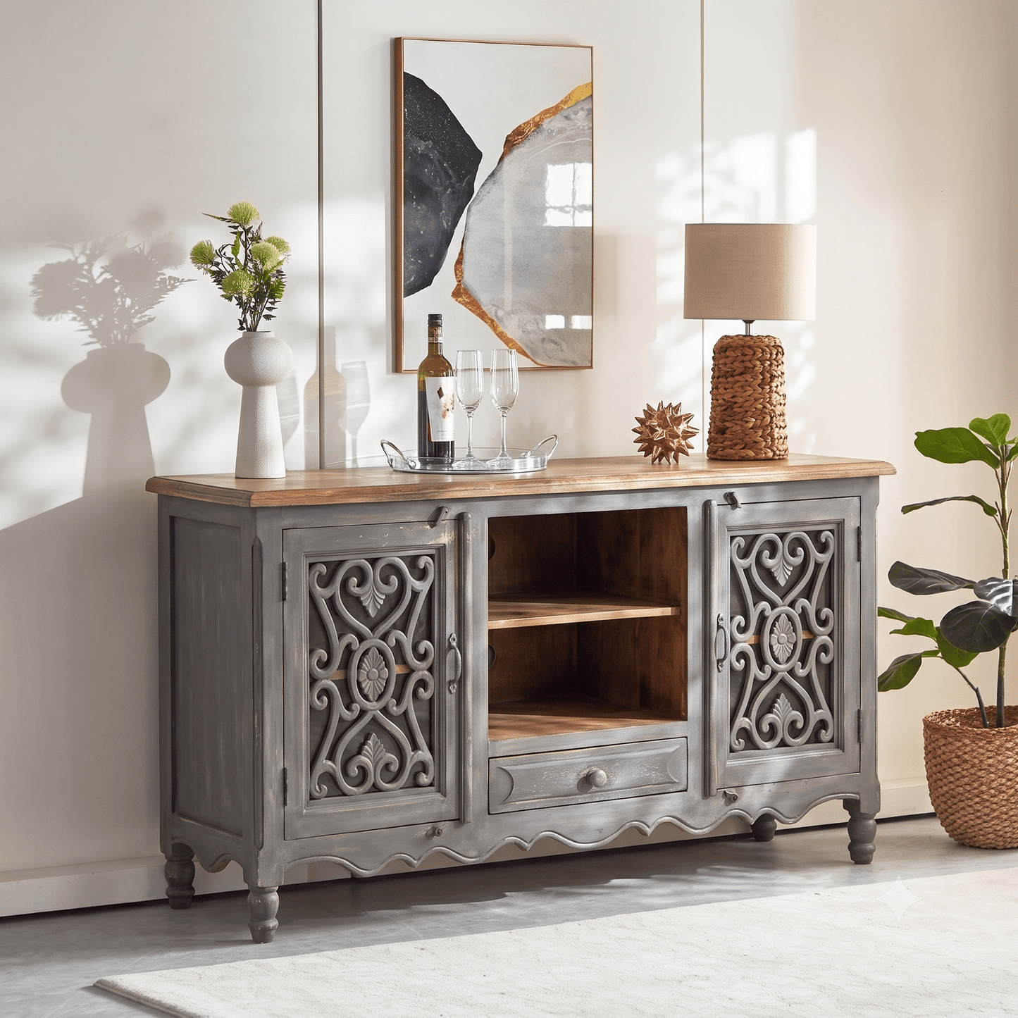 real wood tv cabinet modern vintage design, mango wood tv console modern antique design, hardwood entertainment cabinet handcrafted, luxury handcrafted tv unit, 