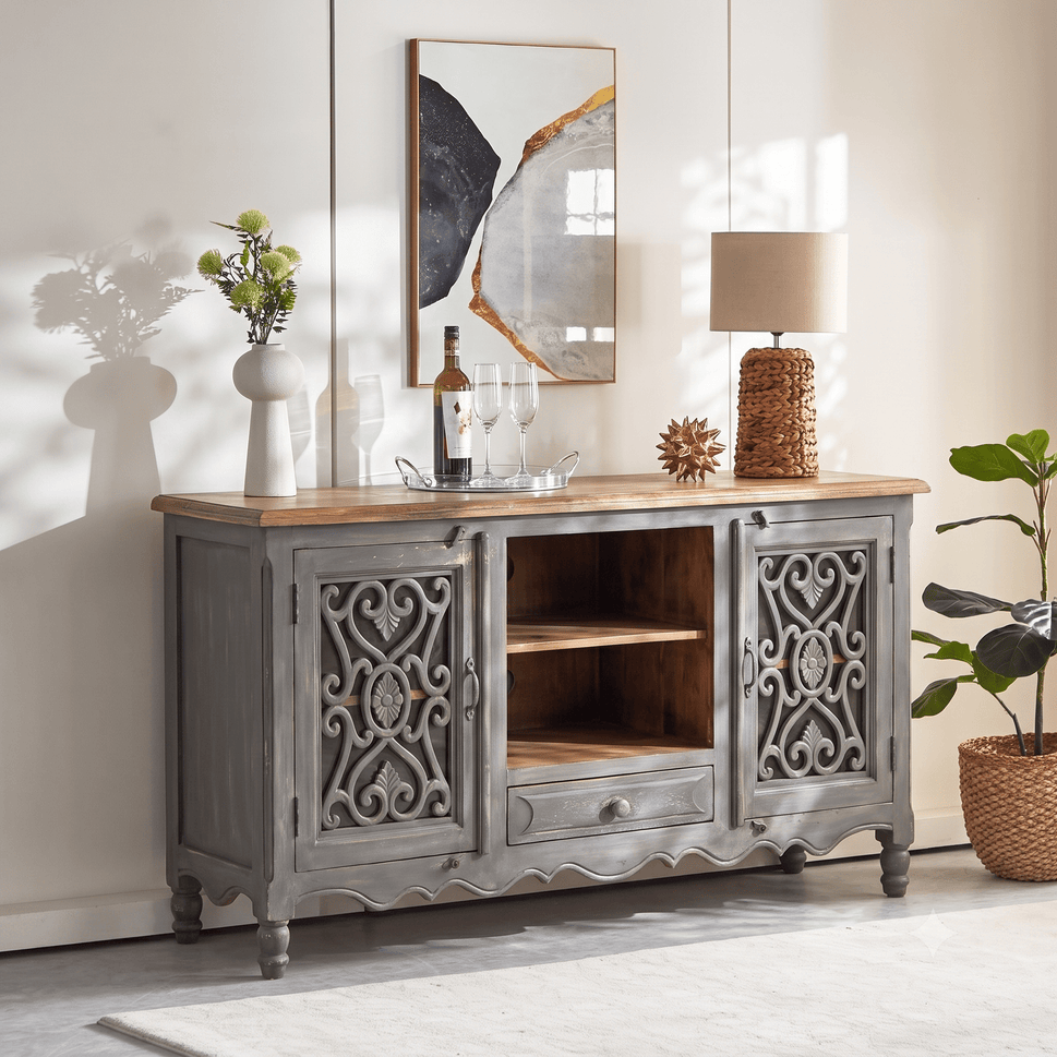 The Ivory Crest Entertainment Unit | White Rustic TV Cabinet UAE