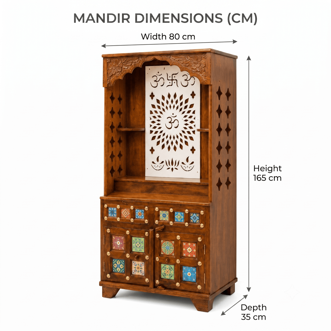Indian Handmade Wooden Mandir with Om Decorative Panel