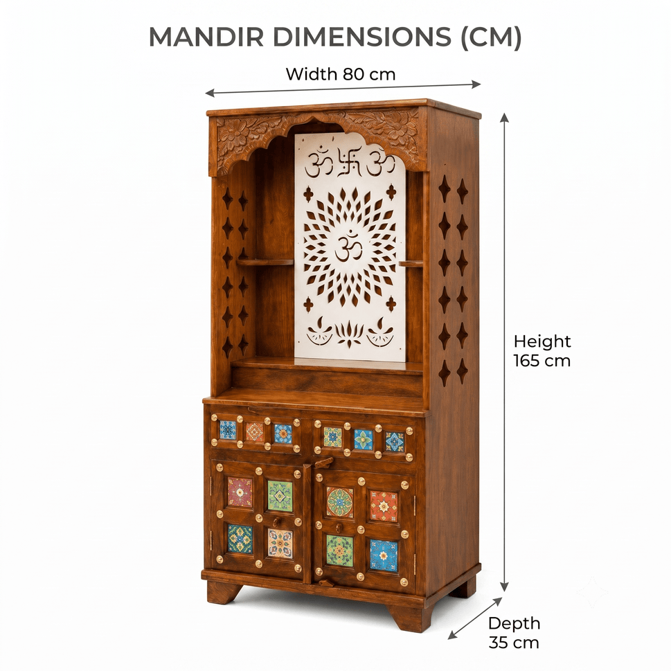 Indian Handmade Wooden Mandir with Om Decorative Panel