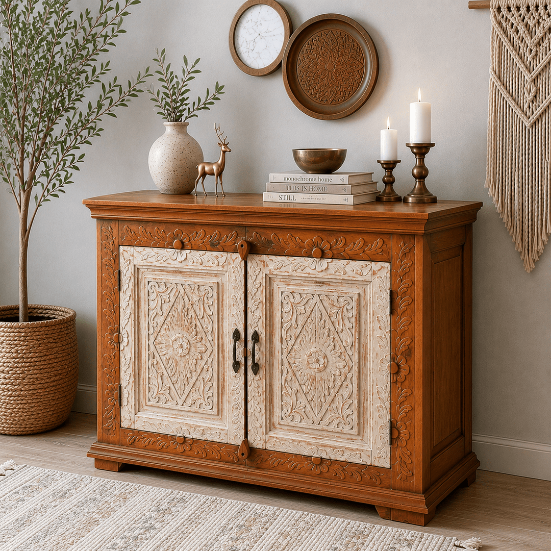 Classic Hand-Carved Mango Wood Side Console buffet