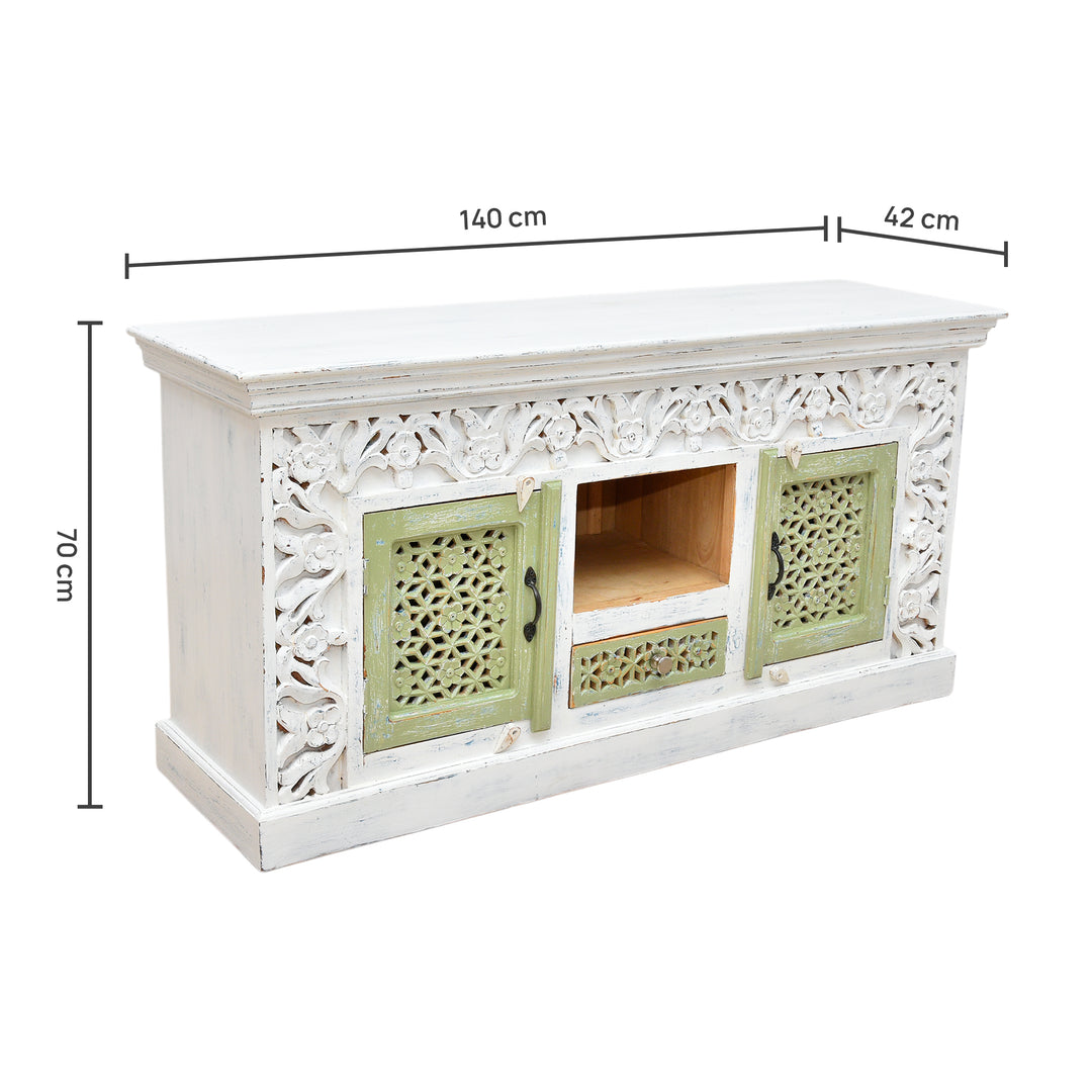The Haveli Hand-Carved TV Unit UAE | Rustic Wooden Console Dubai