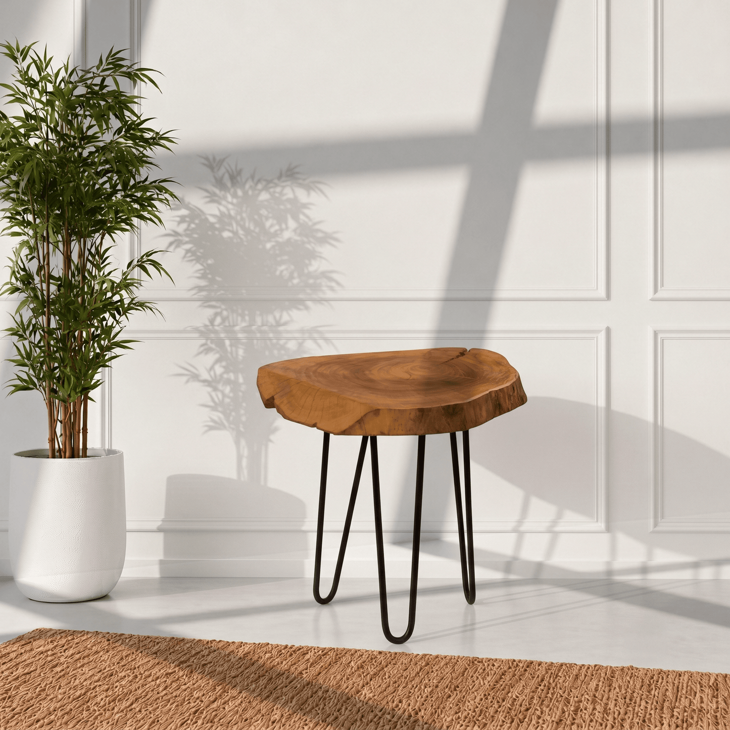 long lasting solid wood table Dubai, handcrafted acacia side table, designer live edge table, luxury side table, luxury accent table Dubai, living room side table, 