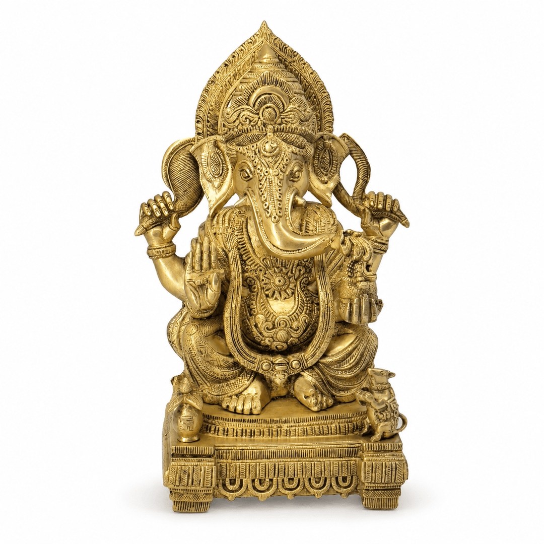 Brass Home Temple Decoration Ganesha Goddess 44 Cm With Hand Engraved