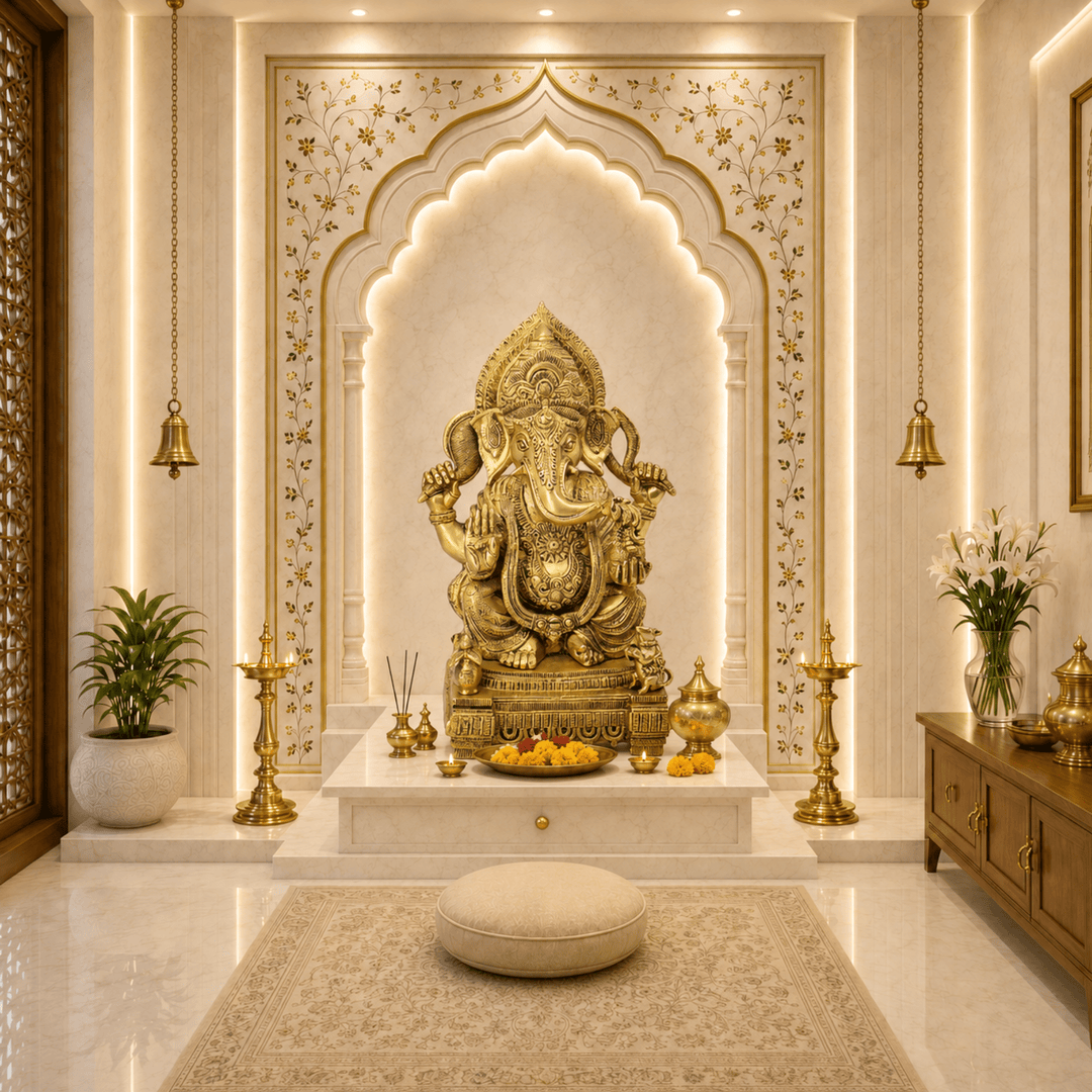 Brass Home Temple Decoration Ganesha Goddess 44 Cm With Hand Engraved