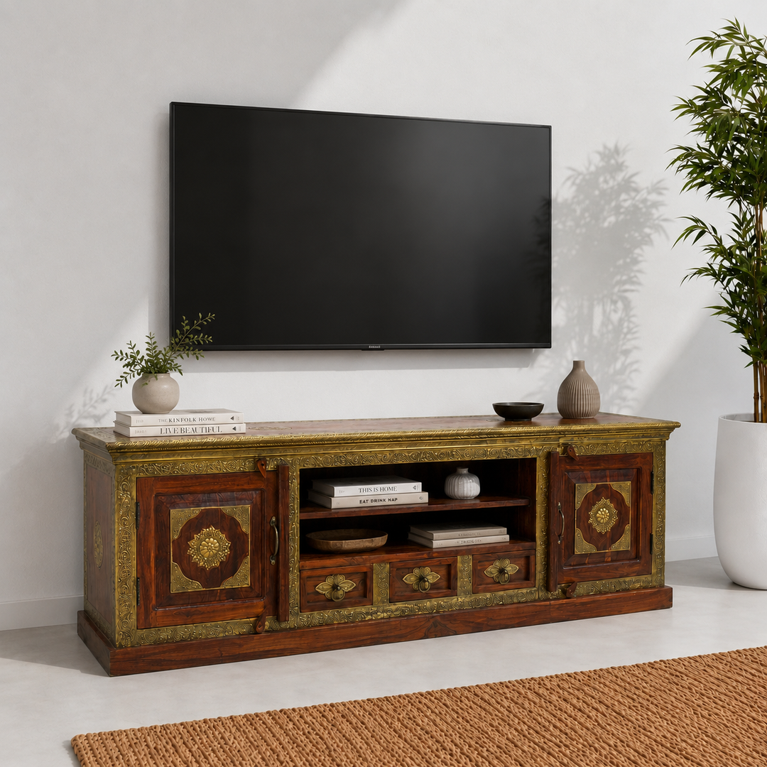 The Grand Palace Rosewood Media Console with brass work