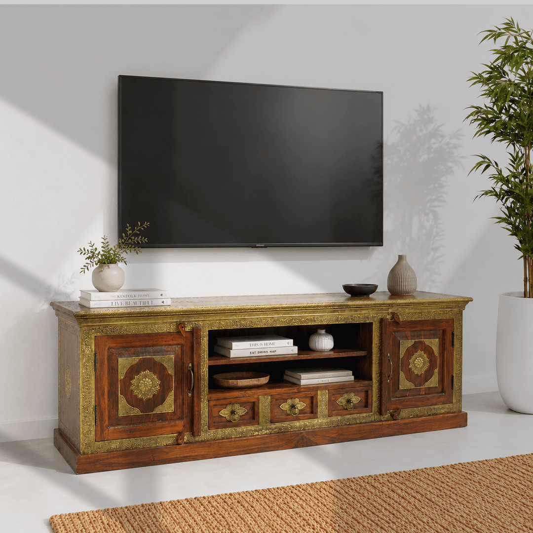 The Grand Palace Rosewood Media Console with brass work