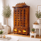 Switch handicrafted pooja cabinet, handmade pooja cabinet, pooja shelves, pooja shelf, solid wood pooja shelf, natural wood pooja shelf, wooden shelf temple,  2 image
