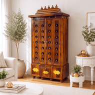 Handicrafted Shisham Wood Home Temple With Three Storage Drawers