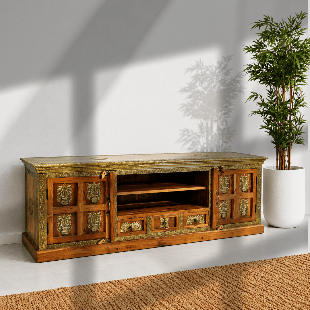 The Grand Palace Rosewood Media Console with brass work