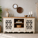 Switch solid wood TV Media Unit store in Dubai, hardwood Entertainment Console outlet in UAE, natural wood TV Cabinet, store near me, real wood TV Stand store in Dubai, Media Console hand made UAE, premium wood TV Unit for hallway Oman, TV Console with Open Shelf Storage mango wood UAE, 1 image