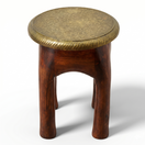 Switch Brass fitted wooden stool Dubai, solid wood brass stool UAE, handcrafted wooden stool Dubai UAE, brass decorative wooden stool Oman UAE, 2 image
