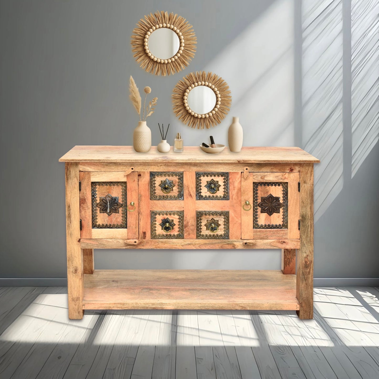 Indian wooden console table Qatar, rustic console table Abu Dhabi, premium mango console table UAE,