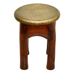 Handcrafted Brass Fitted Wooden Stool with Wood Color Finish | Dubai UAE
