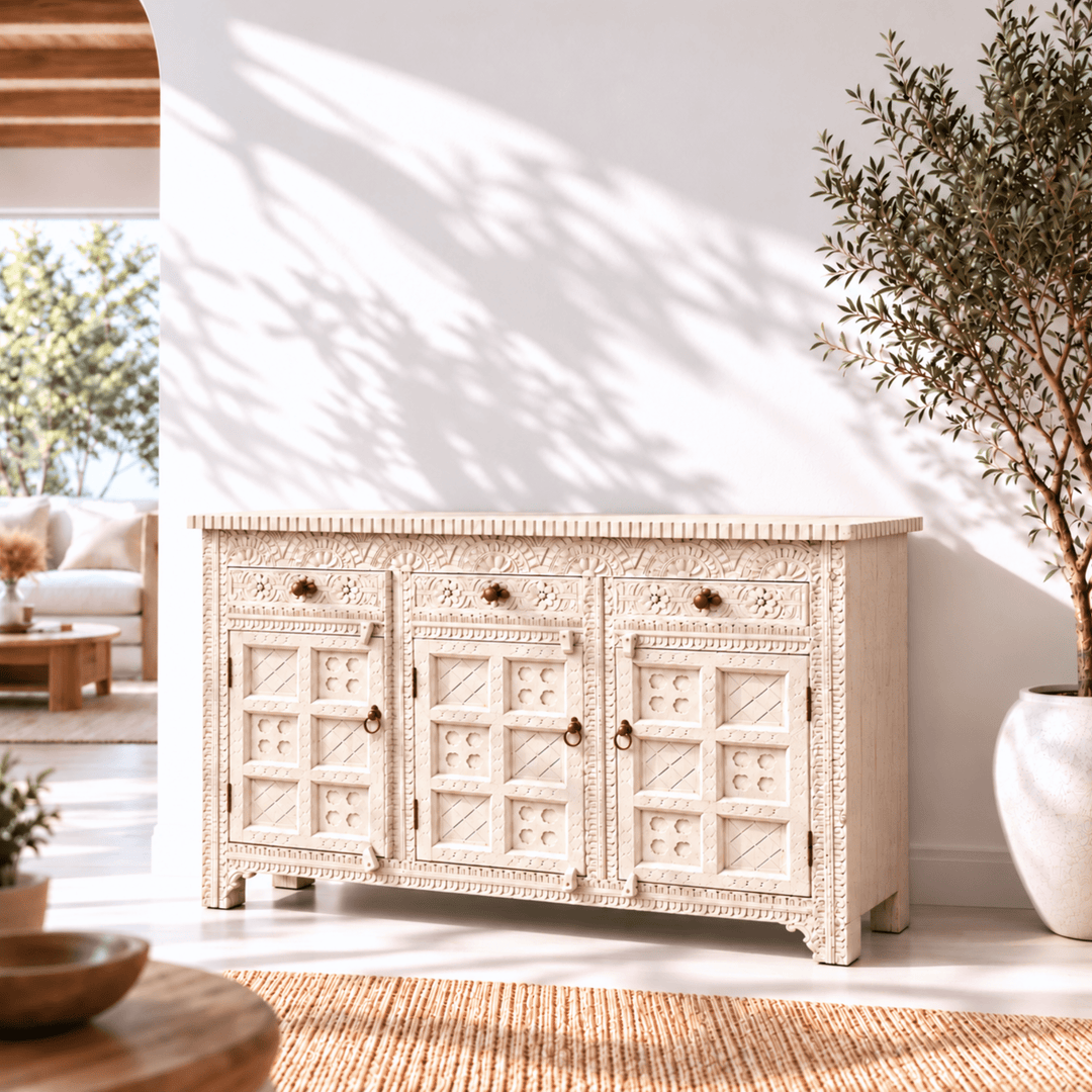 Natural Heritage Carved Hardwood Console buffet table