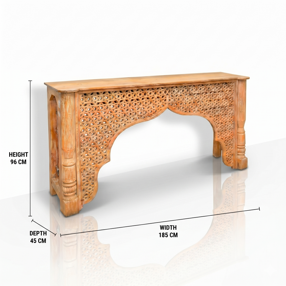 Islamic Arch Wooden Console Table – Elegant Handcrafted Furniture in UAE
