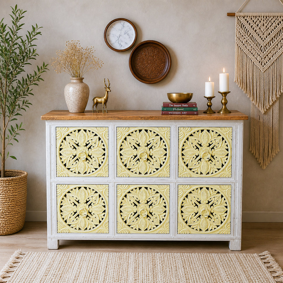 Ivoria Floral Carved Solid Wood Buffet chest of drawers
