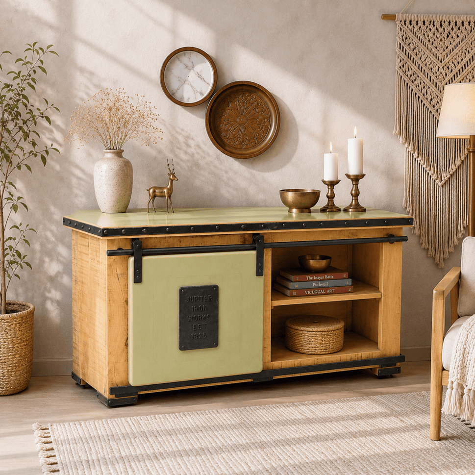 Lunaro solid Wood TV Console Unit with Sliding Door