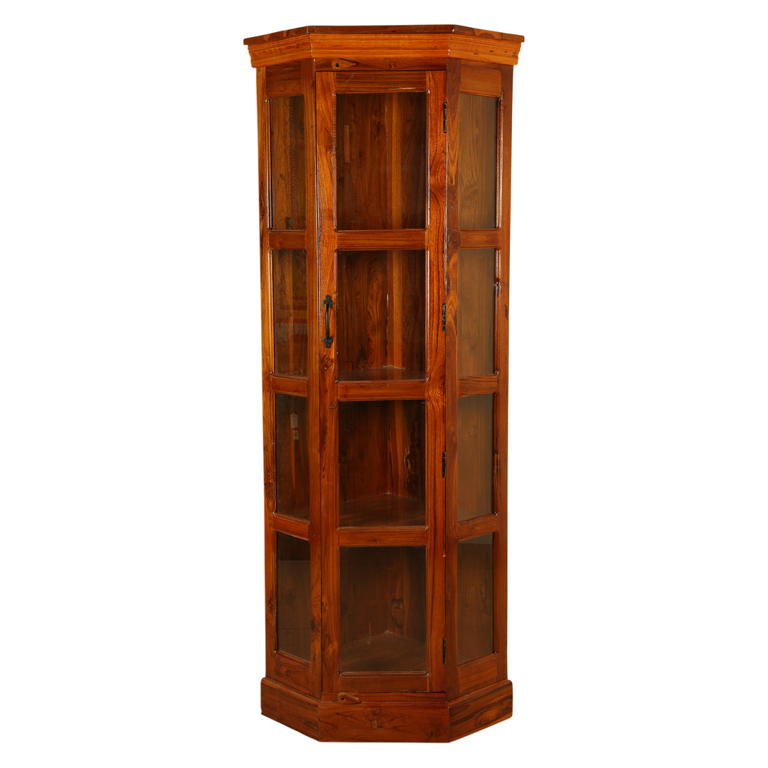 Opulent Solid Teak Wood Glass Display Cupboard with honey finish