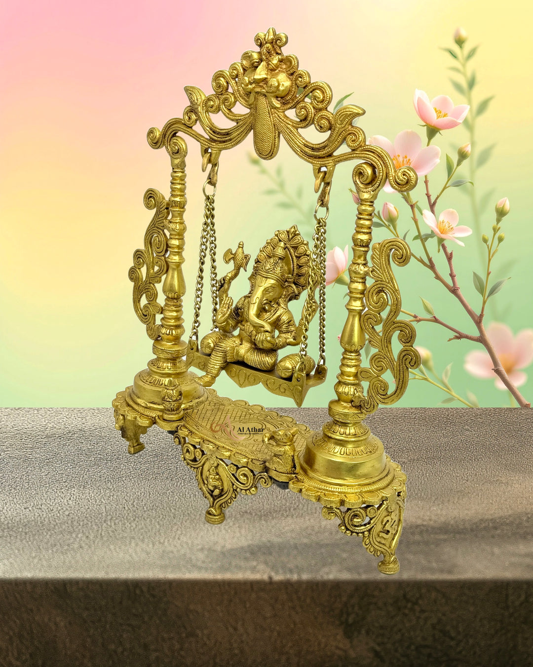 Brass Lord Ganesha seated on a Jhula ( swing )