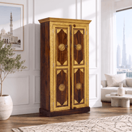 Signature Rose Wood Brass Inlay Accent Storage Cupboard Cabinet