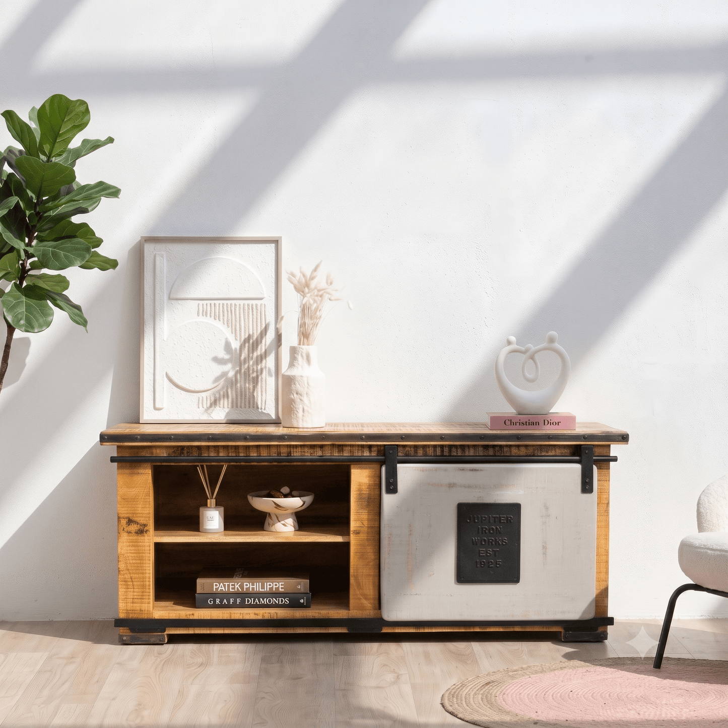 vintage wooden entertainment unit, premium handcrafted media console, durable solid wood tv unit, sustainable mango wood furniture, living room tv console, villa entertainment wood cabinet, 