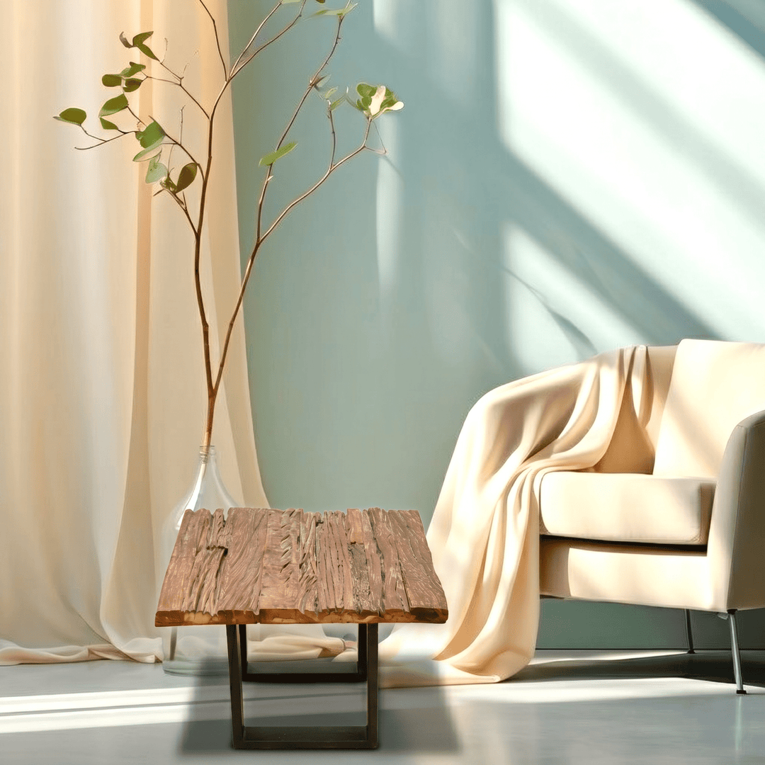 Vintage Style Railway Wood Metal Side Table | Handcrafted Industrial Furniture UAE