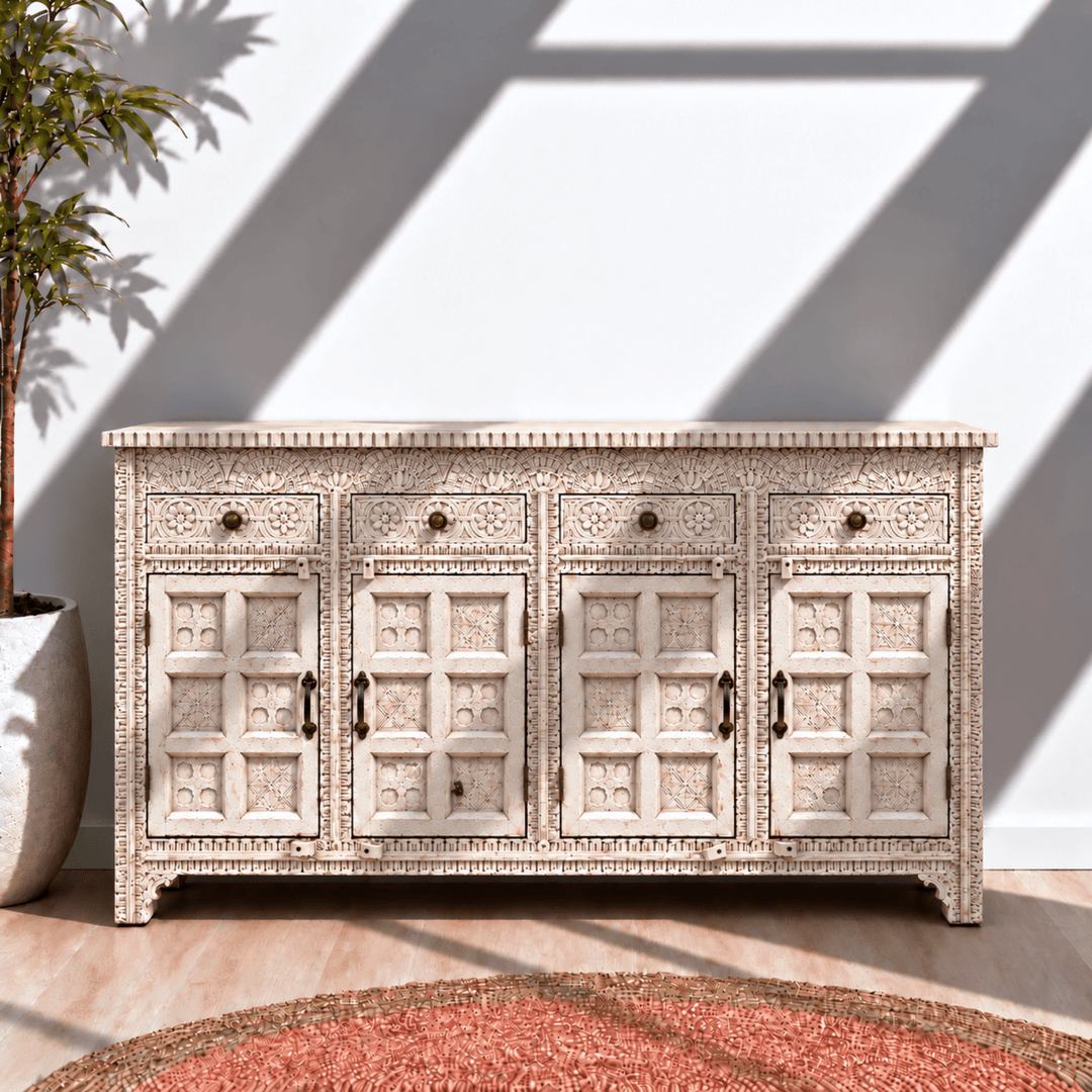 Natural Heritage Carved Hardwood Console buffet table